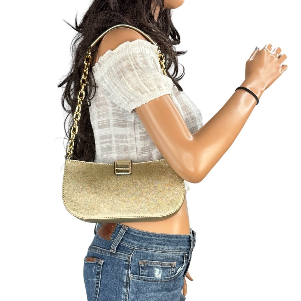 Michael Kors Carmen Small Shoulder Chain Bag + Coin ID Key Wallet Pale Gold - Picture 4 of 14